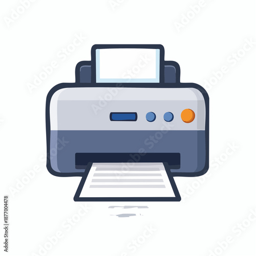 Illustration of a modern printer printing a document for office or home use.