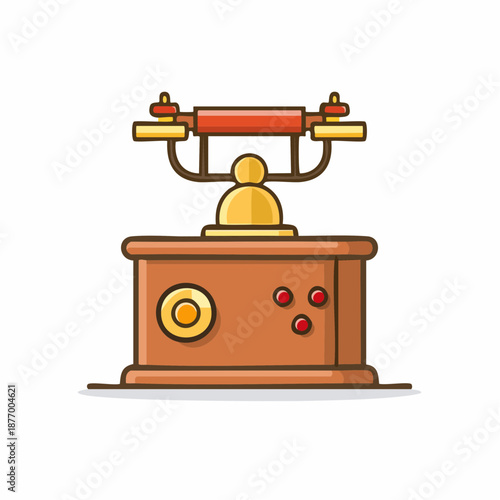 Vintage wooden telephone with gold accents illustration, rotary phone communication for retro style design, icon of antique telephone