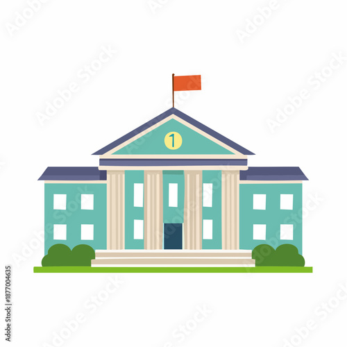 University Building Facade with Columns and Flag