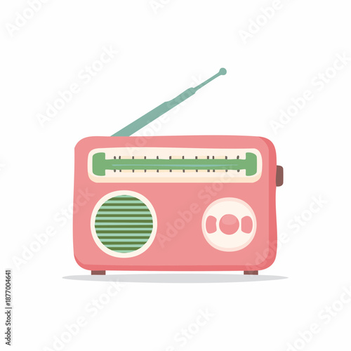 Vintage Pink Radio with Antenna for Entertainment and Music Listening, Retro Style