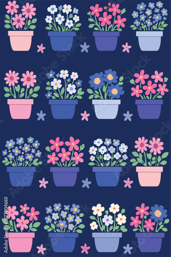 Flower Pots Flora Flowers Garden Illustration Nature Pot Set Cute Decor Flowerpot Blooming Spring Blossom Vector Print Design