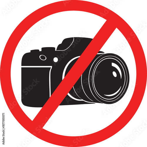 No photography sign with camera icon prohibition symbol for restricted areas vector illustration for security and privacy