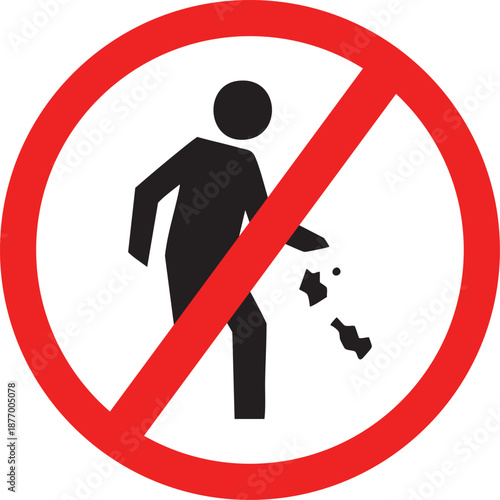 No littering sign pictogram of a person throwing trash prohibition symbol for clean environment and public spaces isolated on white