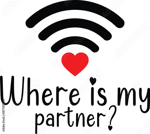 Where Is My Partner? WiFi Heart Digital Love, Illustration, Vecto,r Line Art, Outline