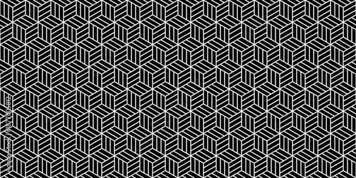 Seamless vector pattern with optical cube design, black white geometric abstract background, modern minimal repeat, decorative texture for wallpaper, textile, wrapping paper, stylish surface art