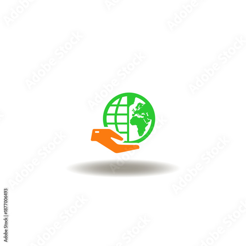 Vector illustration of hand hold earth planet. Symbol of CSR Corporate Social Responsibility.