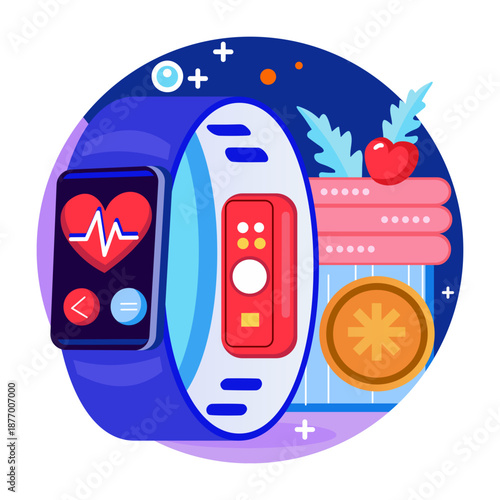 A flat style illustration representing smartwatch