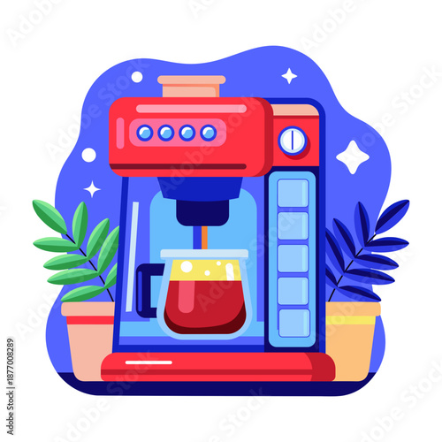 A flat style illustration showing coffee maker