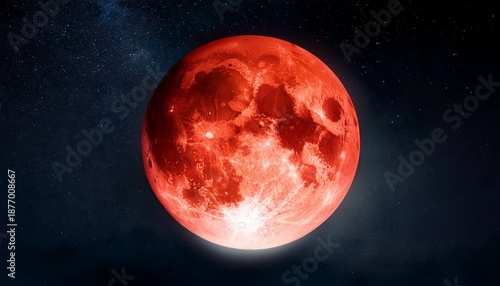 Red Blood Moon On Dark Night Sky