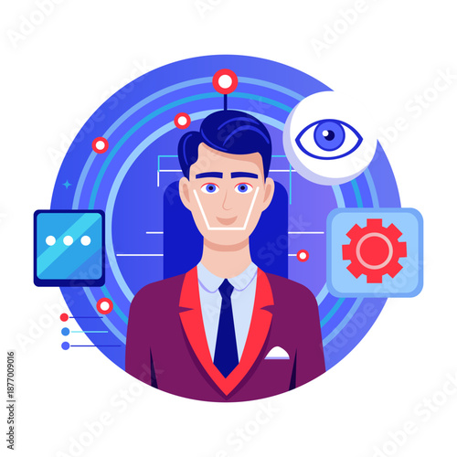 A flat style illustration showing ai biometric