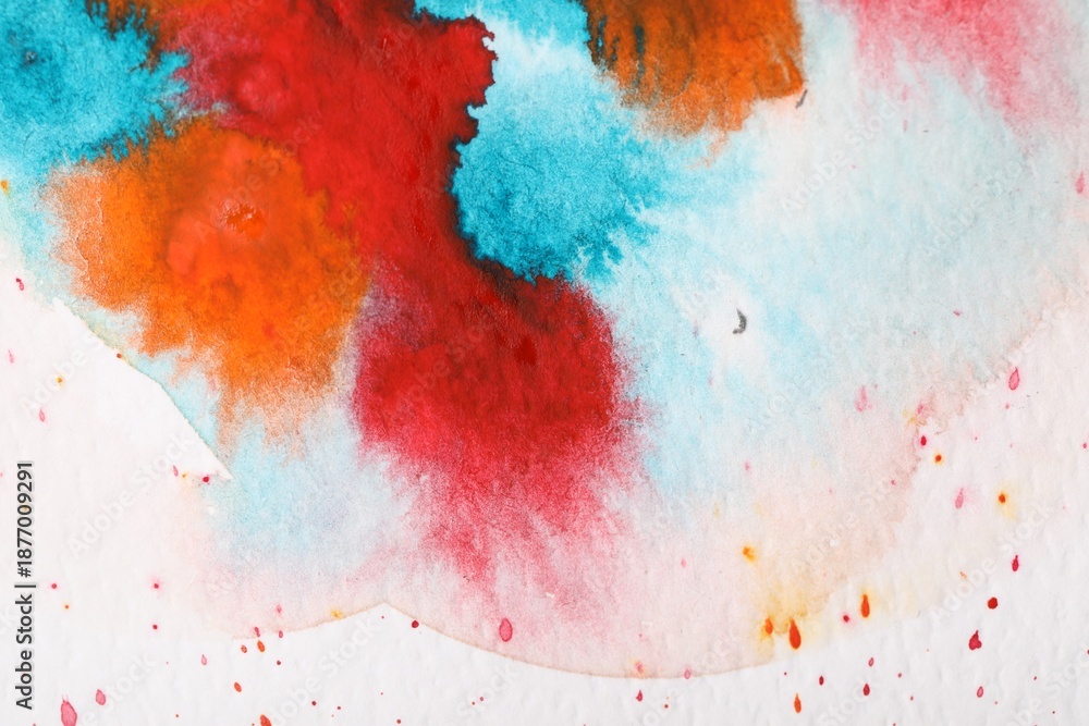 Fototapeta premium Abstract colorful watercolor painting on white paper, top view
