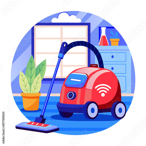 A flat style illustration depicting vacuum cleaner