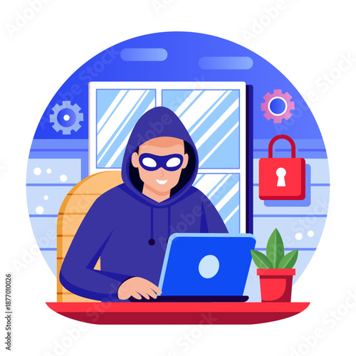 A flat style illustration depicting hacker