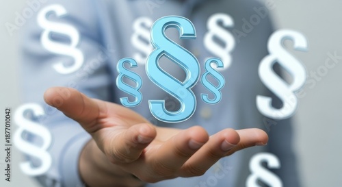 Digital legal concept with hand presenting section signs
