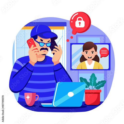 A flat style illustration showing scam call