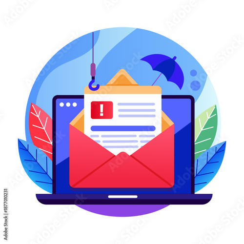 A flat style illustration showing email phishing