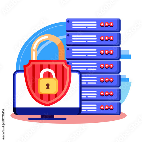 A flat style illustration depicting secure server