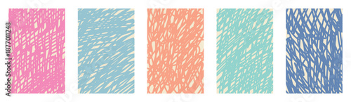 Retro pastel kids doodle vector pattern collection. Abstract colored scribble crayon sketch lines. Vibrant child art texture design with creative hand drawn strokes in playful funky composition