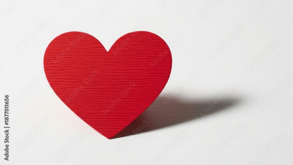Obraz premium Red heart-shaped object casting a shadow on a plain surface, viewed from a slight angle