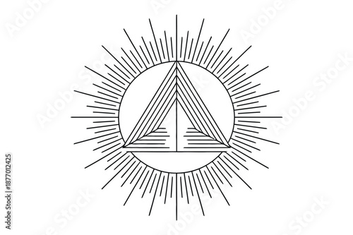 Abstract geometric sun symbol with triangle and lines