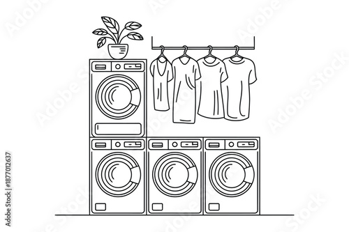 Laundry Room with Washing Machines and Clothes Line Art