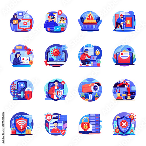 Set of AI Technology Flat Style Illustrations 