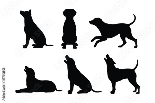 Dog silhouettes in various poses including running and sitting