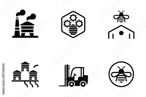 Industrial honey production and beekeeping icon collection