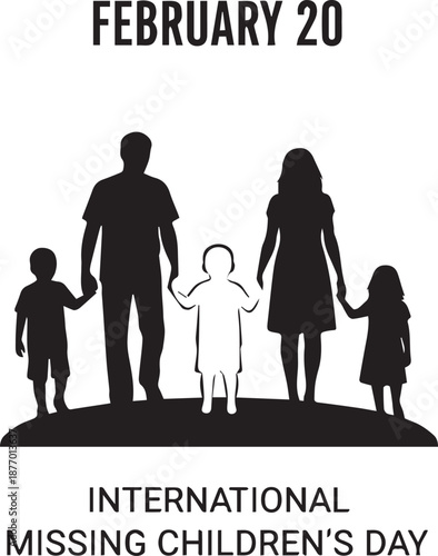 International Missing Children's Day poster with family silhouette and glowing child.