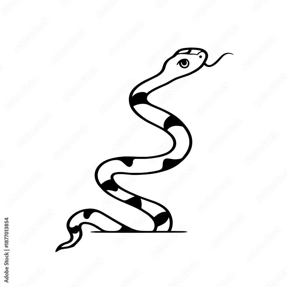 Fototapeta premium Coral Snake. Coral Snake simple black and white line art vector logo