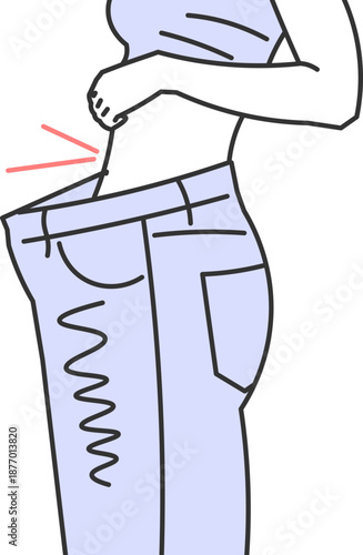 Woman showing off baggy pants after successfully losing weight