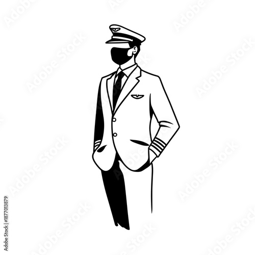Flight Attendant. Flight Attendant simple black and white line art vector logo