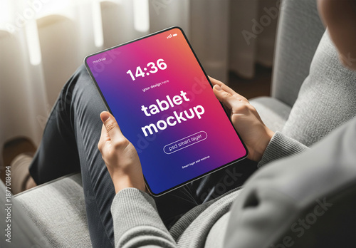 A woman holding a tablet pc – mockup