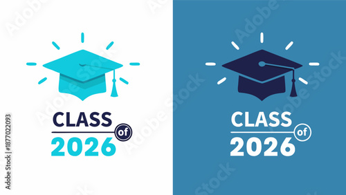 Class of 2026 graduation cap vector illustration, educational achievement and academic success symbol