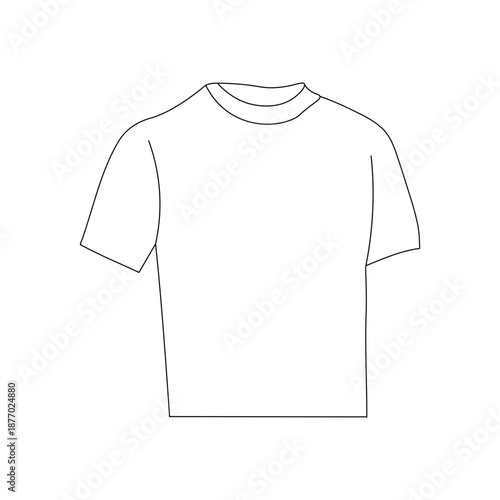 Minimalist Line Drawing of Plain Short-Sleeved T-Shirt with Round Neckline