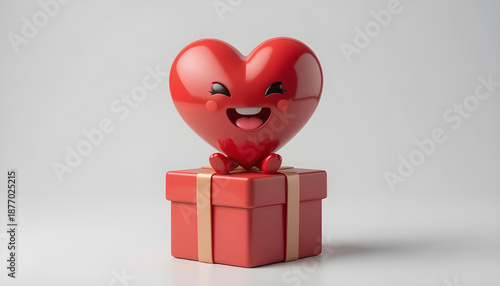 Wallpaper Mural Cute Red Heart Mascot Sitting on a Gift Box for a Romantic Surprise or Valentine's Day Torontodigital.ca