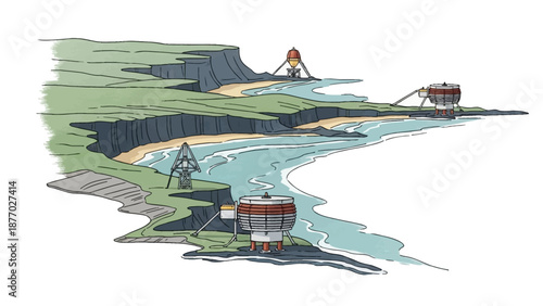 Colorful Illustration of Small Village Scene.