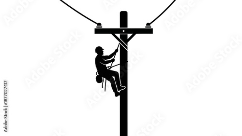 Lineman Working on Utility Pole Silhouette.