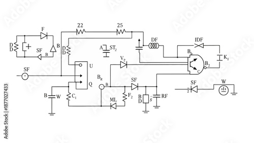 Electronic Circuit Diagram with Components and Wires.