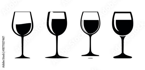 Vector isolated on transparent background of wine glass icons with various shapes and fill levels for bar, alcohol, celebration, elegance, drinkware, tasting, party, luxury, toast, beverage design