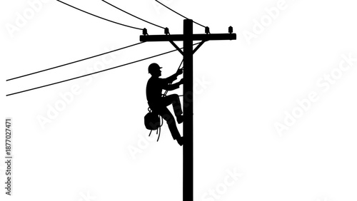 Utility Worker Climbing Electric Pole Silhouette.