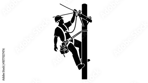 Lineman Working on Utility Pole Silhouette.