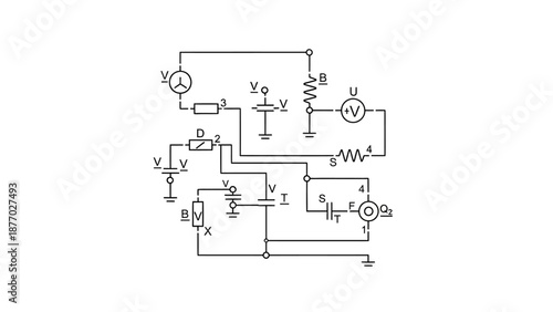 Electronic Circuit Diagram with Various Components.