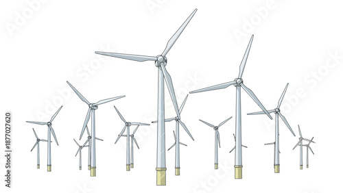 Wind Turbines Generating Electricity Together.