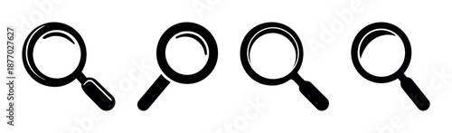 Magnifying glass icon set search zoom investigation tool symbol exploration black silhouette vector isolated on transparent background magnifier discovery lens science detective