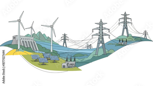 Wind Turbines and Power Transmission Lines.