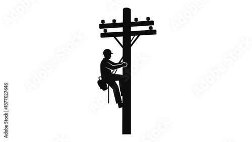 Lineman Working on Utility Pole Silhouette.