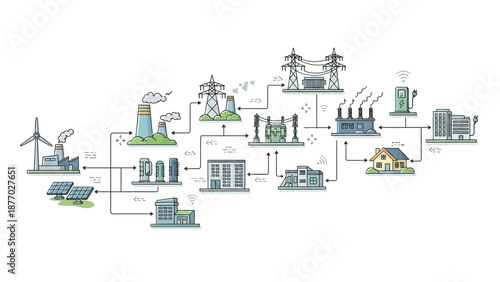 Energy Production and Distribution Flowchart Diagram.