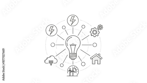 Light Bulb Surrounded by Energy Icons.