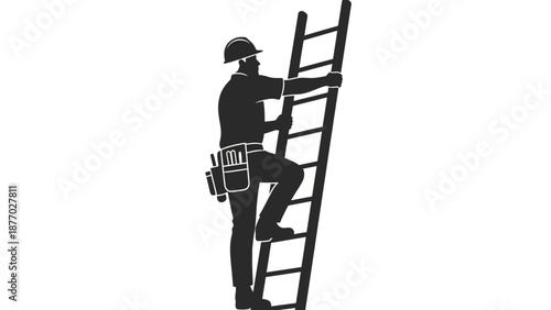Man Climbing Ladder in Work Attire.